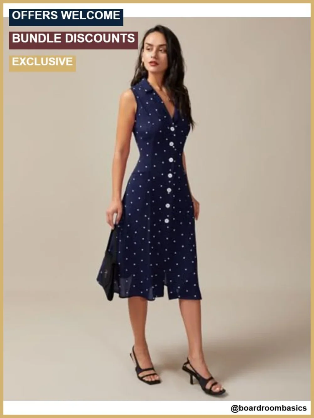 Women's Polka Dot Wrap Midi Dress Sleeveless V-Neck Work Shirt Dress with Belt